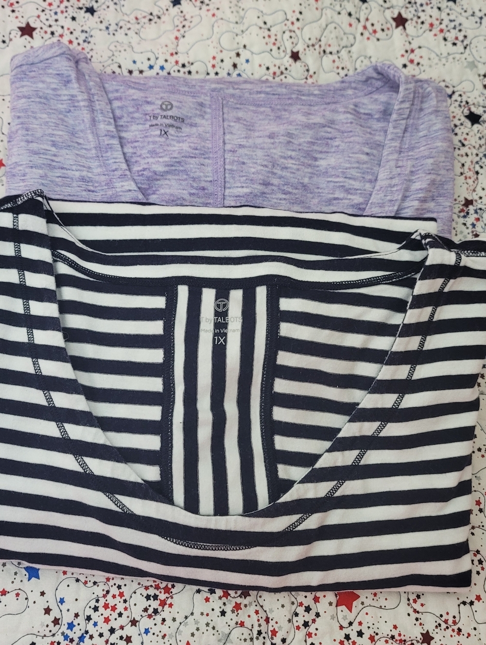 Bundle Of 2 T by Talbots Women's Plus Sz 1X Top Striped & Heathered Purple Tees